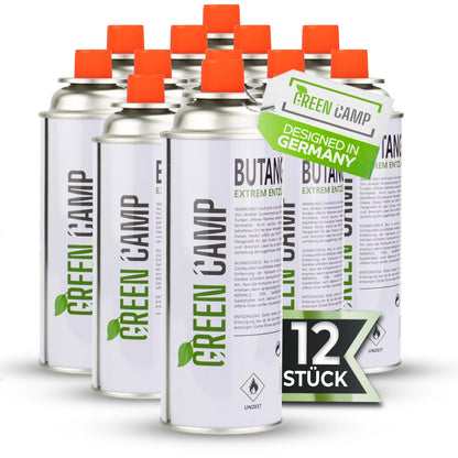 12 Greencamp® butaangaspatronen – 227 g – milieuvriendelijk, veilig en betrouwbaar