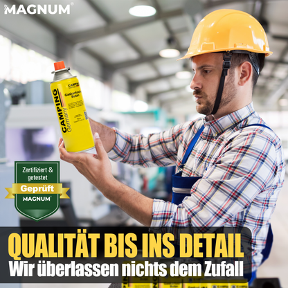 MAGNUM® butaangaspatronen 227 g – EN 417 gecertificeerd – voor kamperen, keuken en buitengebruik – 100% lekvrij en krachtig – met veiligheidsventiel 