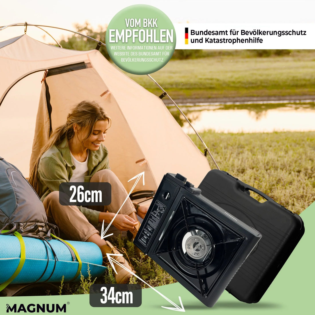 Gasfornuisset inclusief butaangaspatronen – met draagtas – compact, veilig en direct klaar voor gebruik – ideaal voor kamperen, tuinieren en buitengebruik – snelle verzending vanuit Duitsland 